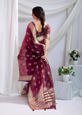 Wine Whisper – Maroon Silk Zari Saree With Detailed Zari Weave